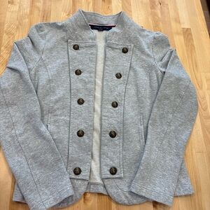 Tommy Hilfiger Military Band Style Jacket Open Front Metal Buttons Gray Size S